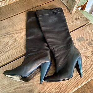 Lanvin Knee-high Boots with unique Navy heels Size 37.5 or US 7/7.5